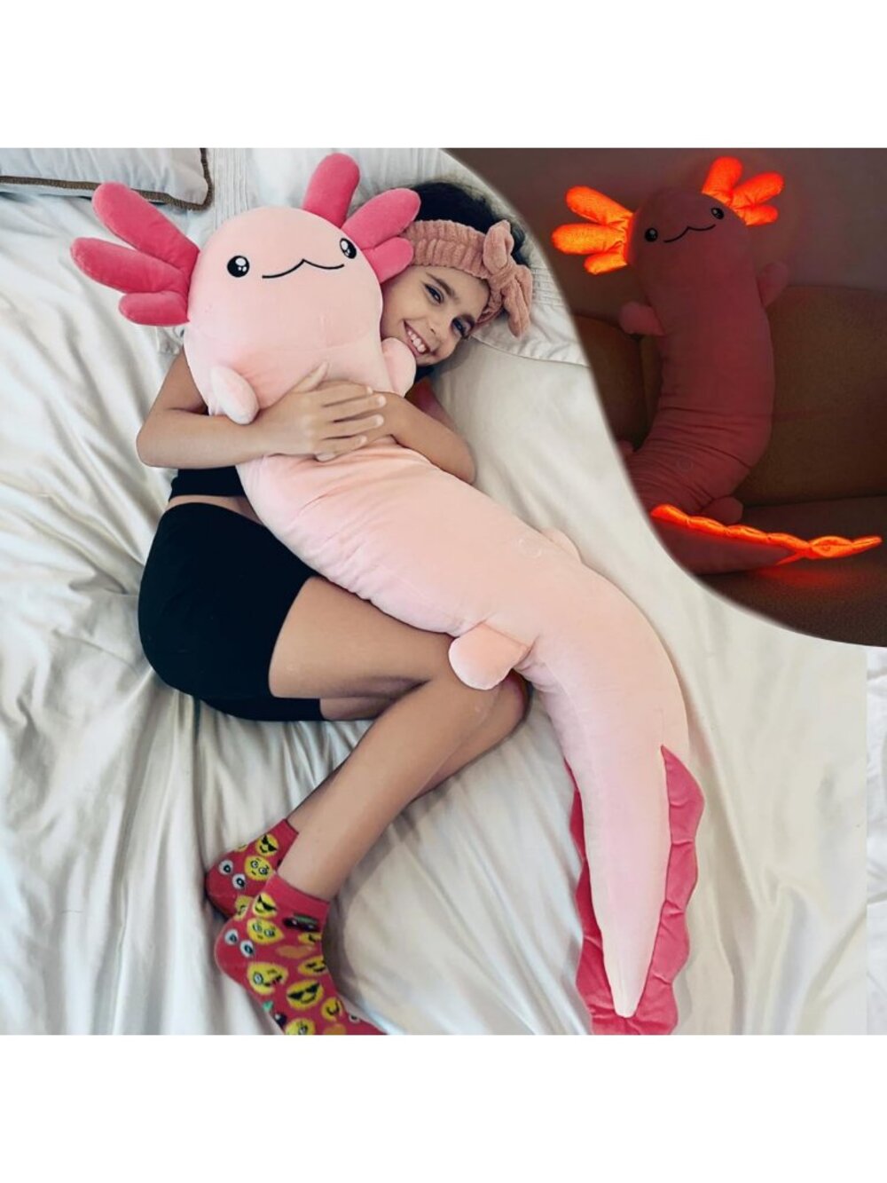 Glow-in-the-Dark Pink Axolotl Plush Toy - 48" Body Pillow & Gift for All Ages